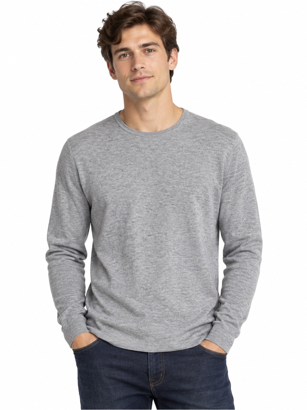 UNIQLO Men’s Milano Ribbed Crew Neck Sweater M Gray